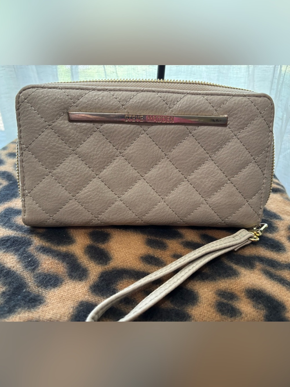 Steve Madden Quilted Taupe Wristlet Clutch